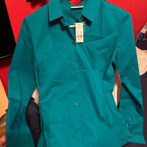 New York & Company Turquoise Button-Up Blouse